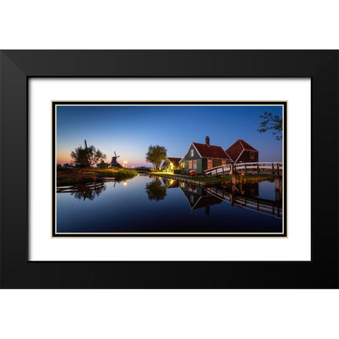 Europe-The Netherlands-Zaandam-Zaanse Schans at sunset Black Modern Wood Framed Art Print with Double Matting by Jaynes Gallery