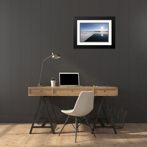 Svalbard Sunburst reflected in still water Black Modern Wood Framed Art Print with Double Matting by Young, Bill