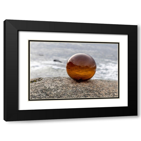 Norway- Lofoten Islands- Vareid. Mountains and ocean viewed through a glass ball Black Modern Wood Framed Art Print with Double Matting by Looney, Hollice