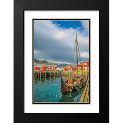 Norway- Lofoten Islands. Ballstadoy from across the lake Black Modern Wood Framed Art Print with Double Matting by Looney, Hollice