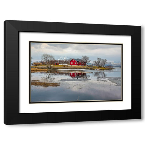 Norway- Lofoten Islands. View across Indrepollen Lake. Black Modern Wood Framed Art Print with Double Matting by Looney, Hollice