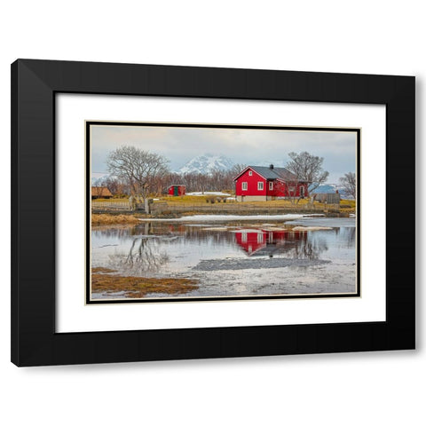 Norway- Lofoten Islands. View across Indrepollen Lake. Black Modern Wood Framed Art Print with Double Matting by Looney, Hollice