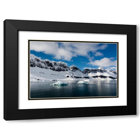 A view of the mountain peaks of Burgerbukta Black Modern Wood Framed Art Print with Double Matting by Pitamitz, Sergio