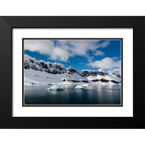 A view of the mountain peaks of Burgerbukta Black Modern Wood Framed Art Print with Double Matting by Pitamitz, Sergio
