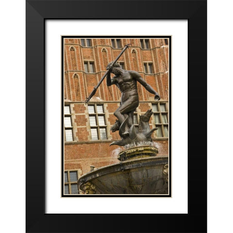 Poland Neptune Fountain in front of Artus Court Black Modern Wood Framed Art Print with Double Matting by Ross, Nancy ,  Steve