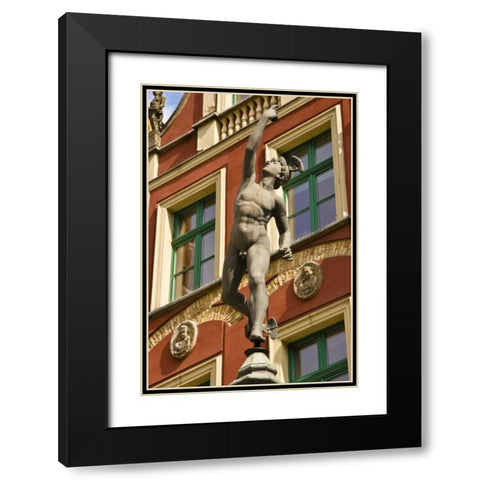 Poland, Gdansk Statue in Main Town Square Black Modern Wood Framed Art Print with Double Matting by Ross, Nancy ,  Steve