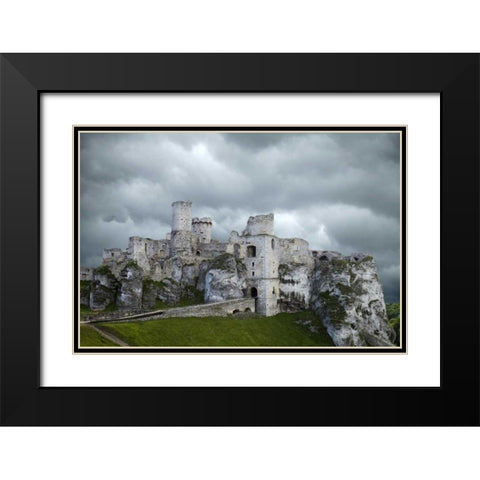 Poland Composite of Ogrodzieniec Castle Black Modern Wood Framed Art Print with Double Matting by Zuckerman, Jim