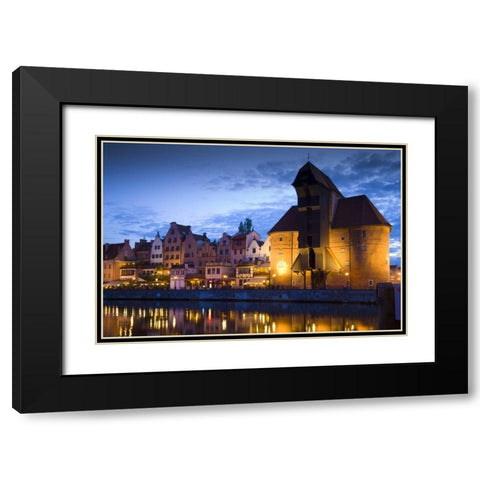 Poland, Gdansk Buildings reflect in port water Black Modern Wood Framed Art Print with Double Matting by Zuckerman, Jim