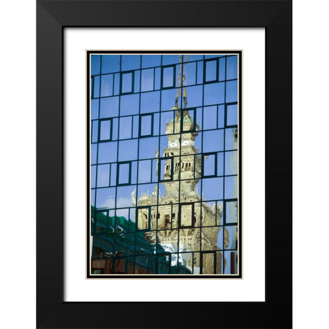 Poland, Warsaw Building reflects in new building Black Modern Wood Framed Art Print with Double Matting by Zuckerman, Jim
