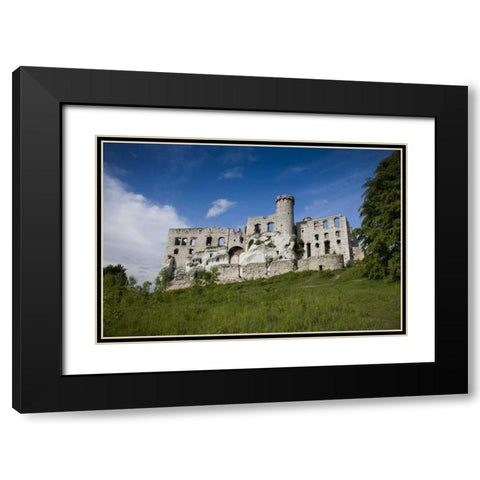 Poland View of Ogrodzieniec Castle Black Modern Wood Framed Art Print with Double Matting by Zuckerman, Jim