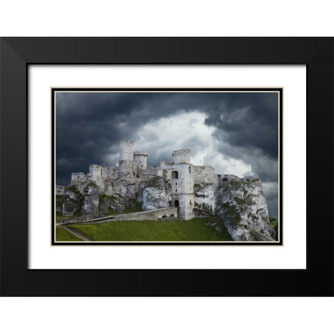 Poland Composite of Ogrodzieniec Castle Black Modern Wood Framed Art Print with Double Matting by Zuckerman, Jim