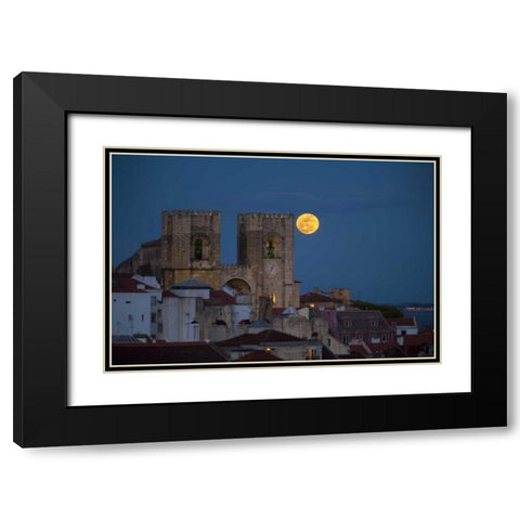 Portugal, Lisbon Lisbon Cathedral and full moon Black Modern Wood Framed Art Print with Double Matting by Zuckerman, Jim