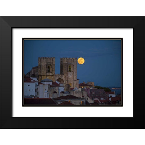 Portugal, Lisbon Lisbon Cathedral and full moon Black Modern Wood Framed Art Print with Double Matting by Zuckerman, Jim