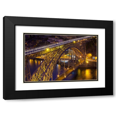 Portugal, Porto Dom Luis I Bridge lit at night Black Modern Wood Framed Art Print with Double Matting by Zuckerman, Jim