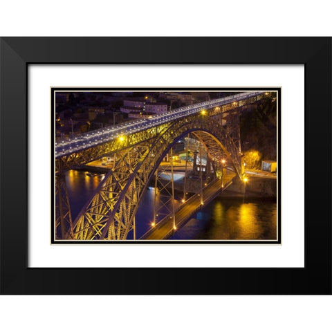 Portugal, Porto Dom Luis I Bridge lit at night Black Modern Wood Framed Art Print with Double Matting by Zuckerman, Jim