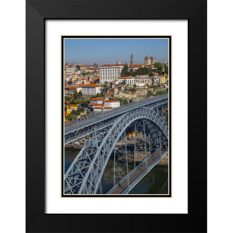 Portugal, Porto Dom Luis I Bridge and cityscape Black Modern Wood Framed Art Print with Double Matting by Zuckerman, Jim