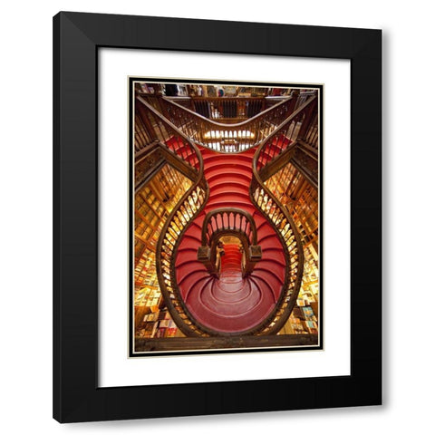Portugal, Porto Stairway in Lello Book Store Black Modern Wood Framed Art Print with Double Matting by Zuckerman, Jim