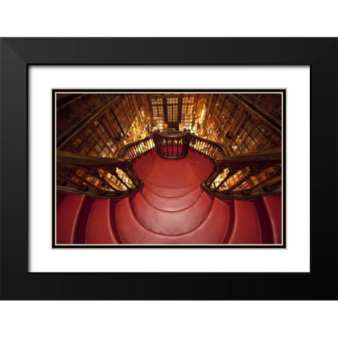 Portugal, Porto Stairway in Lello Book Store Black Modern Wood Framed Art Print with Double Matting by Zuckerman, Jim
