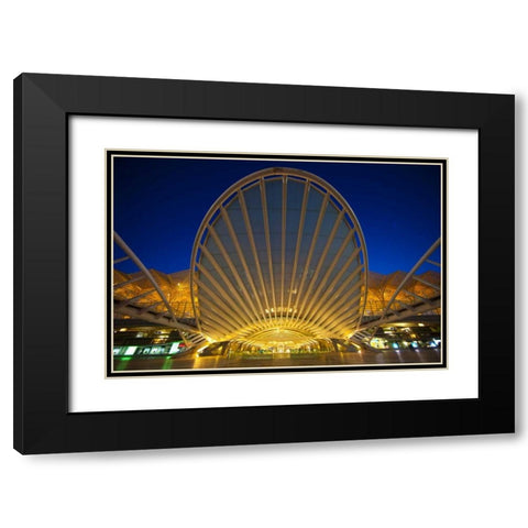 Portugal, Lisbon Oriente Train Station at night Black Modern Wood Framed Art Print with Double Matting by Zuckerman, Jim