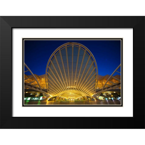 Portugal, Lisbon Oriente Train Station at night Black Modern Wood Framed Art Print with Double Matting by Zuckerman, Jim