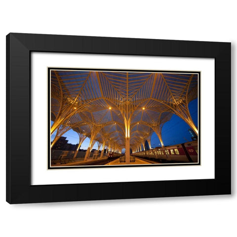 Portugal, Lisbon Oriente Train Station at night Black Modern Wood Framed Art Print with Double Matting by Zuckerman, Jim