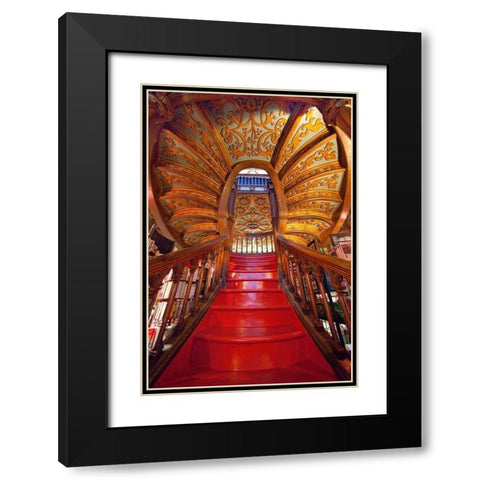 Portugal-Porto Ornate staircase in the Lello Bookstore Black Modern Wood Framed Art Print with Double Matting by Jaynes Gallery