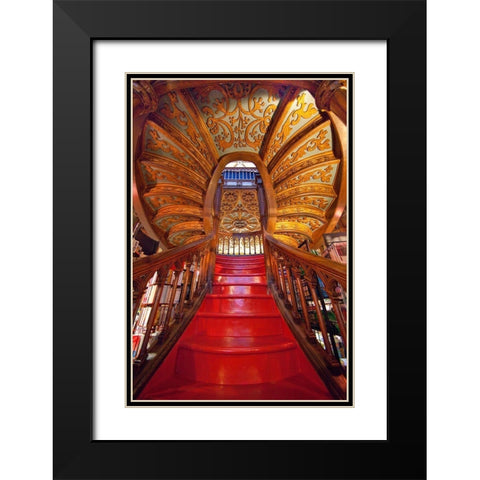 Portugal-Porto Ornate staircase in the Lello Bookstore Black Modern Wood Framed Art Print with Double Matting by Jaynes Gallery