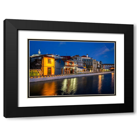 Europe-Portugal-Aveiro-Sunset on buildings and canal Black Modern Wood Framed Art Print with Double Matting by Jaynes Gallery