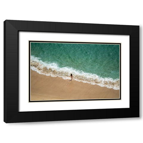 Europe-Portugal-Nazare-Girl in surf on beach Black Modern Wood Framed Art Print with Double Matting by Jaynes Gallery
