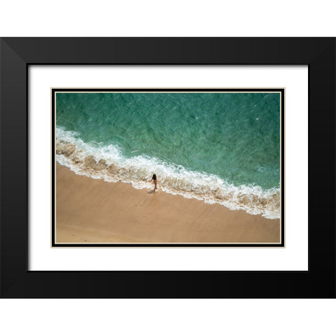 Europe-Portugal-Nazare-Girl in surf on beach Black Modern Wood Framed Art Print with Double Matting by Jaynes Gallery