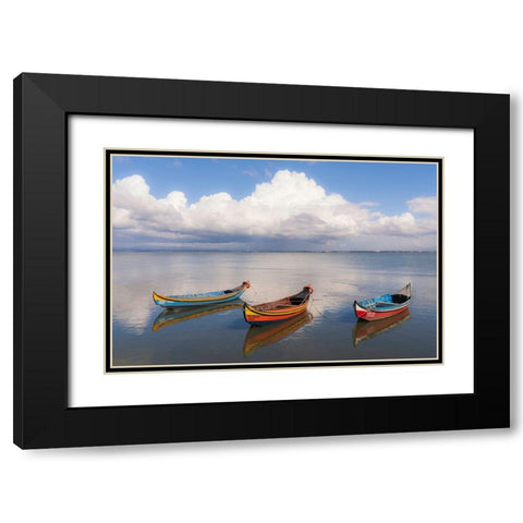 Europe-Portugal-Aveiro Lagoon-Traditional fishing boats moored in water Black Modern Wood Framed Art Print with Double Matting by Jaynes Gallery