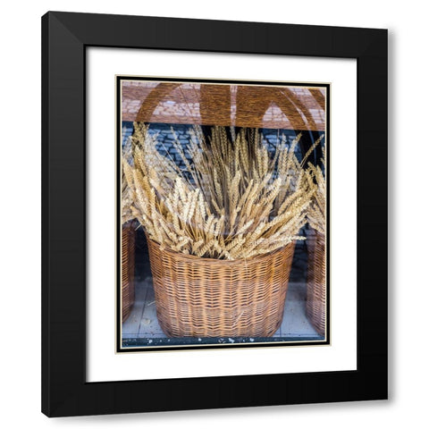 Portugal-Lisbon-Dried wheat stalks in the window of a bakery Black Modern Wood Framed Art Print with Double Matting by Eggers, Julie