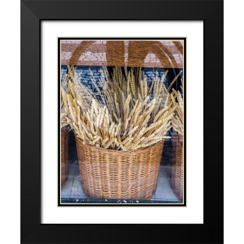 Portugal-Lisbon-Dried wheat stalks in the window of a bakery Black Modern Wood Framed Art Print with Double Matting by Eggers, Julie