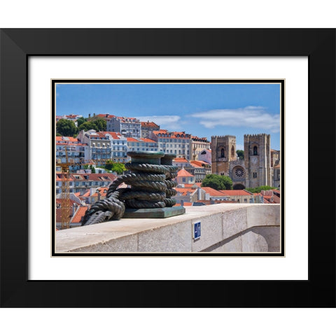 Portugal-Lisbon-View of the Lisbon Cathedral from the Arco da Rua Augusta Black Modern Wood Framed Art Print with Double Matting by Eggers, Julie