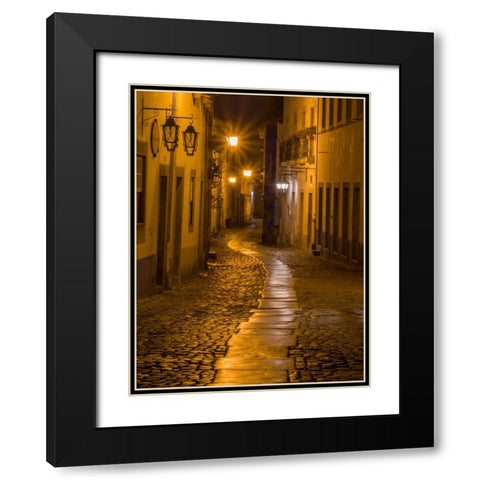 Portugal-Obidos-Walkway along the walled town of Obidos at night Black Modern Wood Framed Art Print with Double Matting by Eggers, Julie