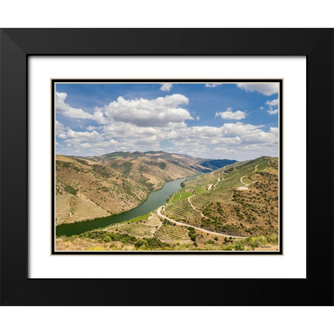 Portugal-Douro Valley-Douro River in the Portugal wine region and vineyards on hills along Douro Ri Black Modern Wood Framed Art Print with Double Matting by Eggers, Julie