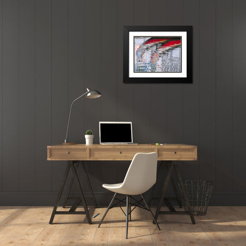 Portugal-Aveiro-Reflections of traditional and colorful salt boats-called Moliceiro-in the canals o Black Modern Wood Framed Art Print with Double Matting by Eggers, Julie