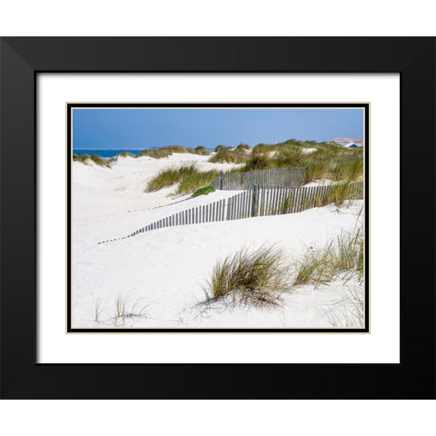 Portugal-Costa Nova-Beach grass-sand and old fence line at the beach resort of Costa Nova near Avei Black Modern Wood Framed Art Print with Double Matting by Eggers, Julie