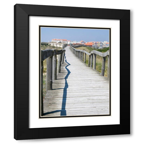 Portugal-Costa Nova-Beach and board walk at Costa Nova beach resort near Aveiro Black Modern Wood Framed Art Print with Double Matting by Eggers, Julie