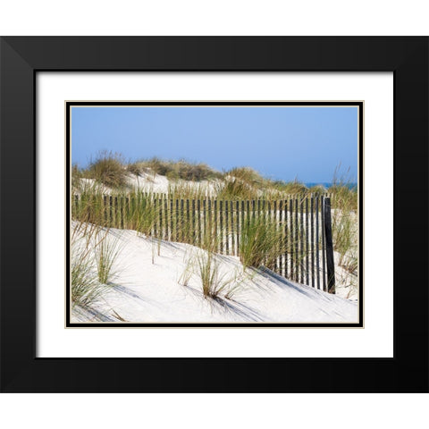 Portugal-Costa Nova-Beach grass-sand and old fence line at the beach resort of Costa Nova near Avei Black Modern Wood Framed Art Print with Double Matting by Eggers, Julie
