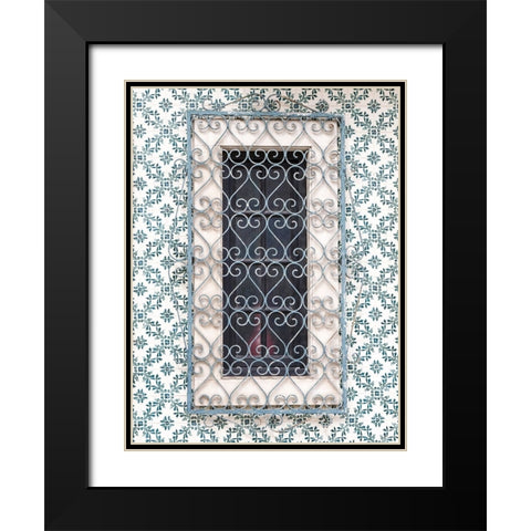 Portugal-Aveiro-Shuttered window on tiled wall with wrought iron covering Black Modern Wood Framed Art Print with Double Matting by Eggers, Julie