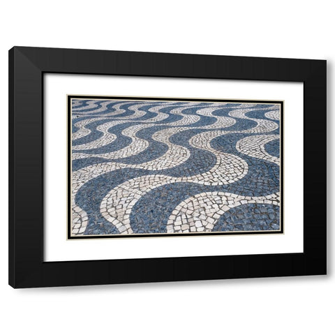 Cascais-Portugal Europe Typical Portuguese tiled sidewalk in black and white pattern Black Modern Wood Framed Art Print with Double Matting by McRoberts, Julien