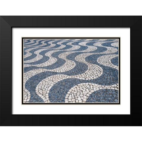 Cascais-Portugal Europe Typical Portuguese tiled sidewalk in black and white pattern Black Modern Wood Framed Art Print with Double Matting by McRoberts, Julien