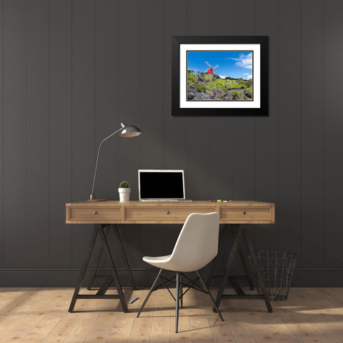 Traditional windmill near Sao Joao Pico Island-an island in the Azores in the Atlantic Ocean  Black Modern Wood Framed Art Print with Double Matting by Zwick, Martin