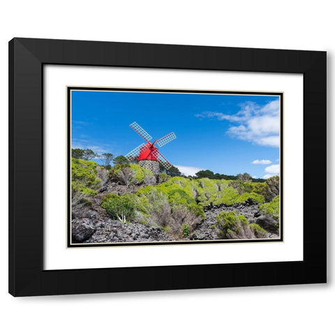 Traditional windmill near Sao Joao Pico Island-an island in the Azores in the Atlantic Ocean  Black Modern Wood Framed Art Print with Double Matting by Zwick, Martin