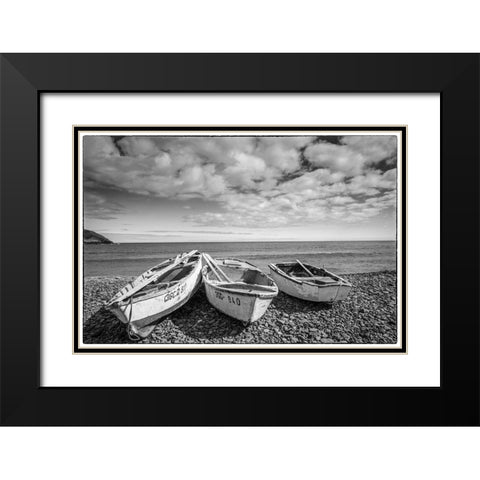 Spain-Canary Islands-Fuerteventura Island-Pozo Negro-fishing boats Black Modern Wood Framed Art Print with Double Matting by Bibikow, Walter