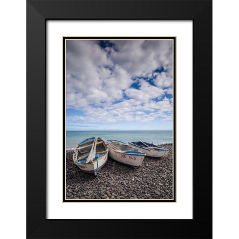 Spain-Canary Islands-Fuerteventura Island-Pozo Negro-fishing boats Black Modern Wood Framed Art Print with Double Matting by Bibikow, Walter