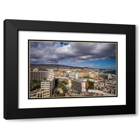 Spain-Canary Islands-Gran Canaria Island-Playa del Ingles-high angle view of town Black Modern Wood Framed Art Print with Double Matting by Bibikow, Walter