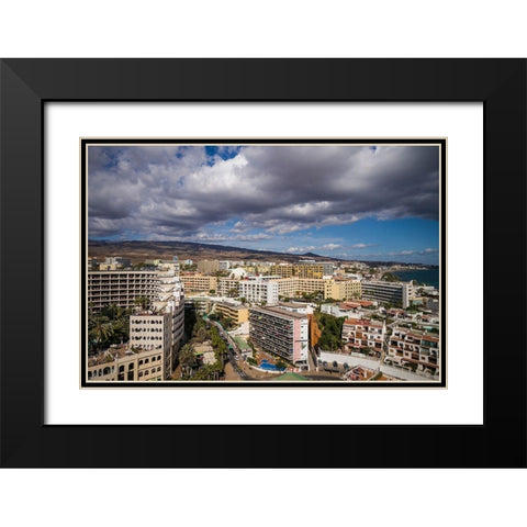 Spain-Canary Islands-Gran Canaria Island-Playa del Ingles-high angle view of town Black Modern Wood Framed Art Print with Double Matting by Bibikow, Walter