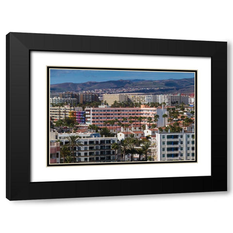 Spain-Canary Islands-Gran Canaria Island-Playa del Ingles-high angle view of town Black Modern Wood Framed Art Print with Double Matting by Bibikow, Walter